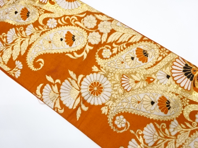 JAPANESE KIMONO / ANTIQUE FUKURO OBI / WOVEN PAISLEY